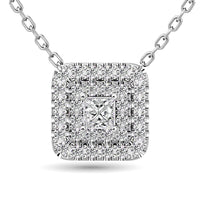 Thumbnail for Diamond Princess Cut Double Halo Pendant 3/8 ct tw in 14K White Gold