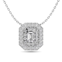 Thumbnail for Diamond Emerald Cut Double Halo Pendant 3/8 ct tw in 14K White Gold