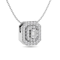Thumbnail for Diamond Emerald Cut Double Halo Pendant 3/8 ct tw in 14K White Gold