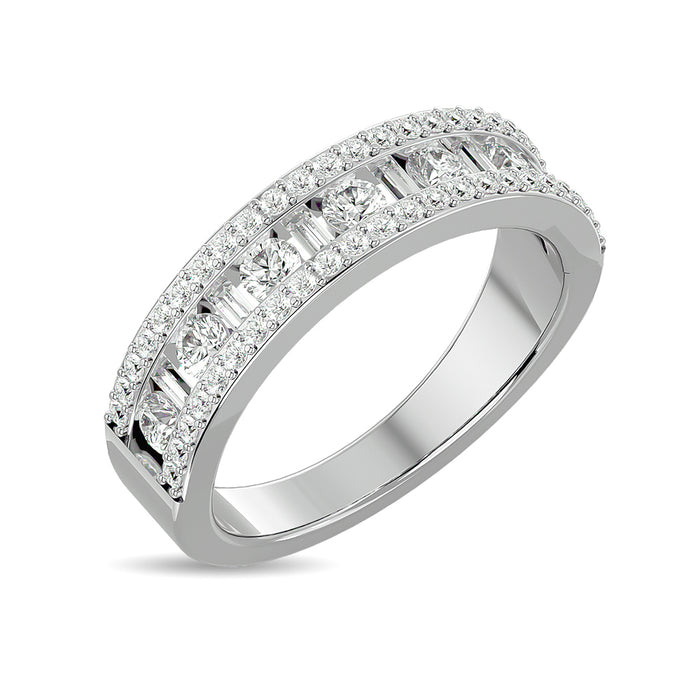 Diamond 7/8 Ct.Tw. Round and Baguette Fashion Band in 14K White Gold