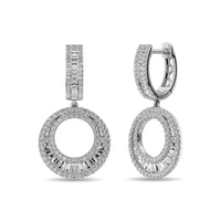 Thumbnail for Diamond 1 Ct.Tw. Round and Baguette Hoop Earrings in 14K White Gold