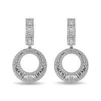 Thumbnail for Diamond 1 Ct.Tw. Round and Baguette Hoop Earrings in 14K White Gold