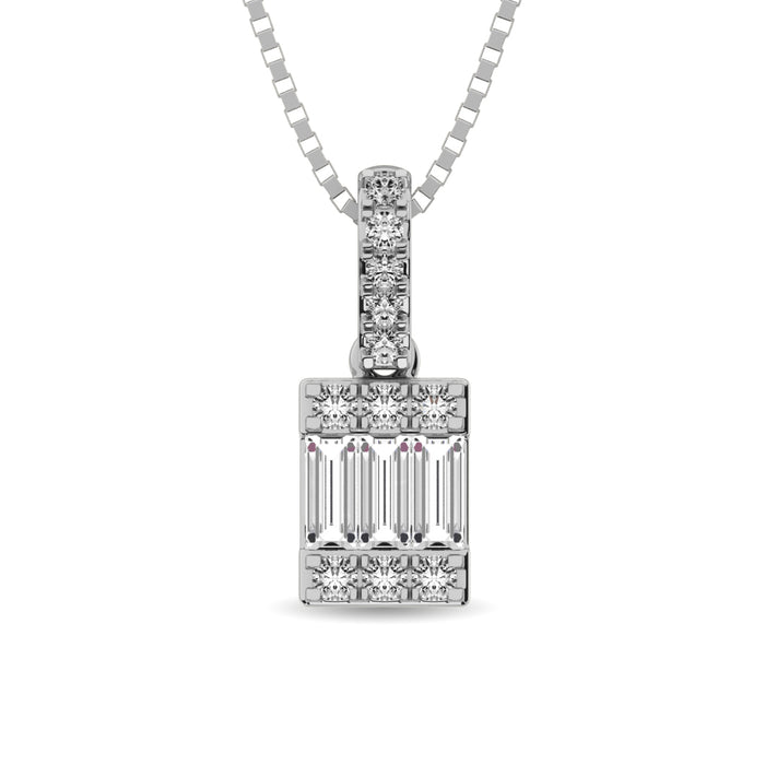 Diamond 1/6 Ct.Tw. Round and Baguette Fashion Pendant in 14K White Gold