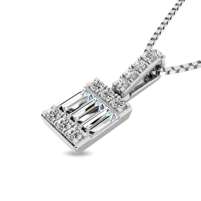 Diamond 1/6 Ct.Tw. Round and Baguette Fashion Pendant in 14K White Gold