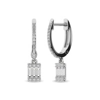 Thumbnail for Diamond 1/3 Ct.Tw. Round and Baguette Hoop Earrings in 14K White Gold