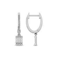 Thumbnail for Diamond 1/3 Ct.Tw. Round and Baguette Hoop Earrings in 14K White Gold