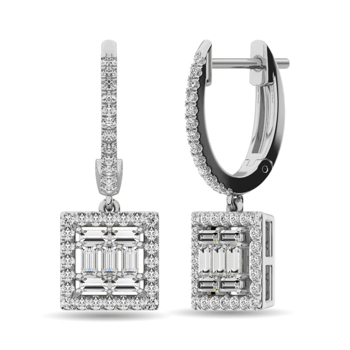 Diamond 1/2 Ct.Tw. Round and Baguette Fashion Earrings in 14K White Gold