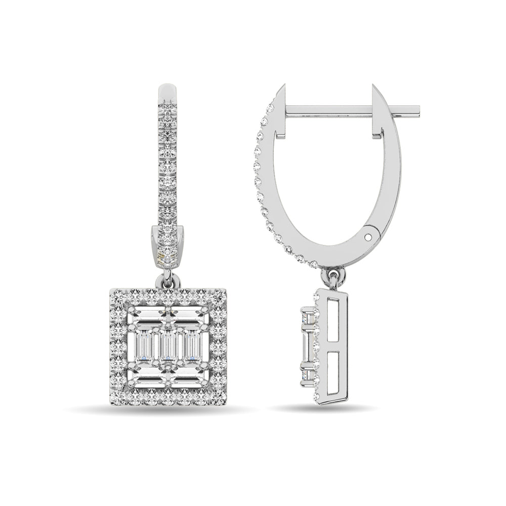 Diamond 1/2 Ct.Tw. Round and Baguette Fashion Earrings in 14K White Gold