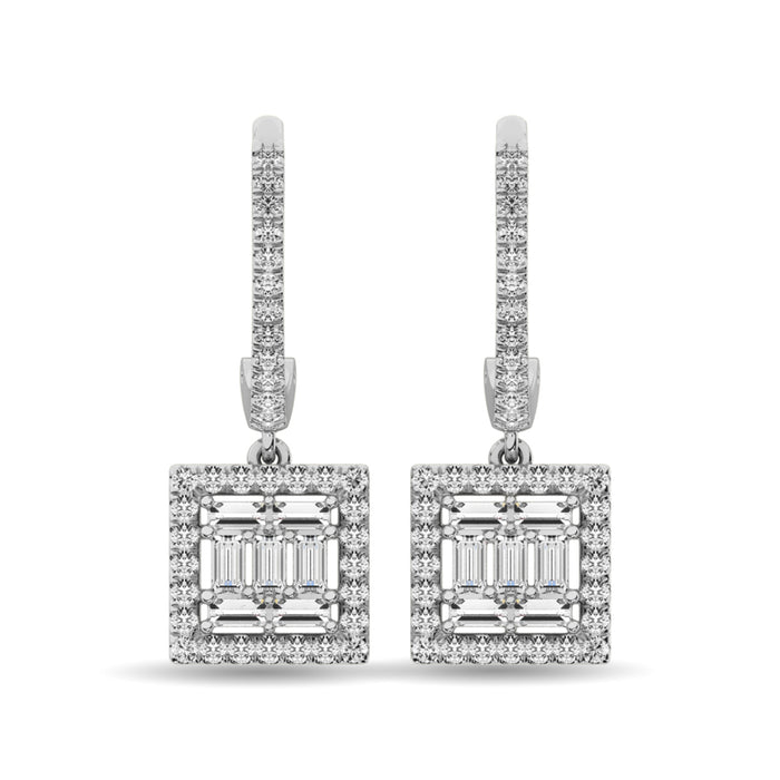 Diamond 1/2 Ct.Tw. Round and Baguette Fashion Earrings in 14K White Gold