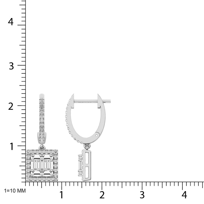 Diamond 1/2 Ct.Tw. Round and Baguette Fashion Earrings in 14K White Gold