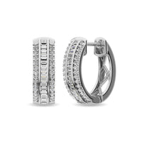 Thumbnail for Diamond 1/3 Ct.Tw. Round and Baguette Hoop Earrings in 10K White Gold