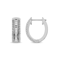 Thumbnail for Diamond 1/3 Ct.Tw. Round and Baguette Hoop Earrings in 10K White Gold
