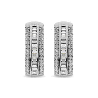 Thumbnail for Diamond 1/3 Ct.Tw. Round and Baguette Hoop Earrings in 10K White Gold