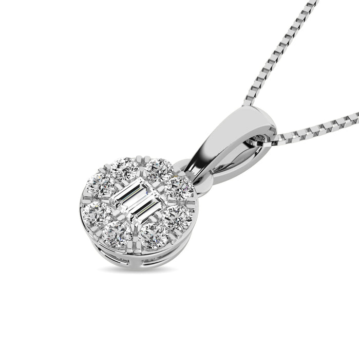 Diamond 1/6 Ct.Tw. Round and Baguette Fashion Pendant in 10K White Gold