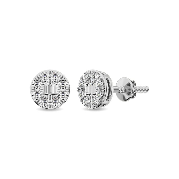 Diamond 1/3 Ct.Tw. Round and Baguette Fashion Earrings in 10K White Gold