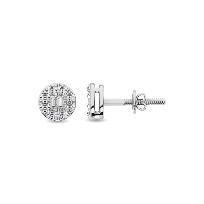 Diamond 1/3 Ct.Tw. Round and Baguette Fashion Earrings in 10K White Gold