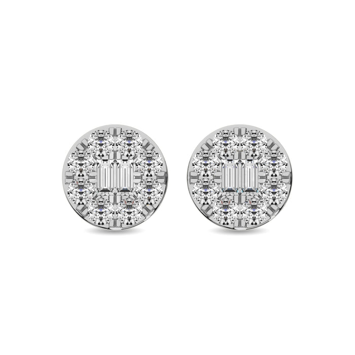 Diamond 1/3 Ct.Tw. Round and Baguette Fashion Earrings in 10K White Gold