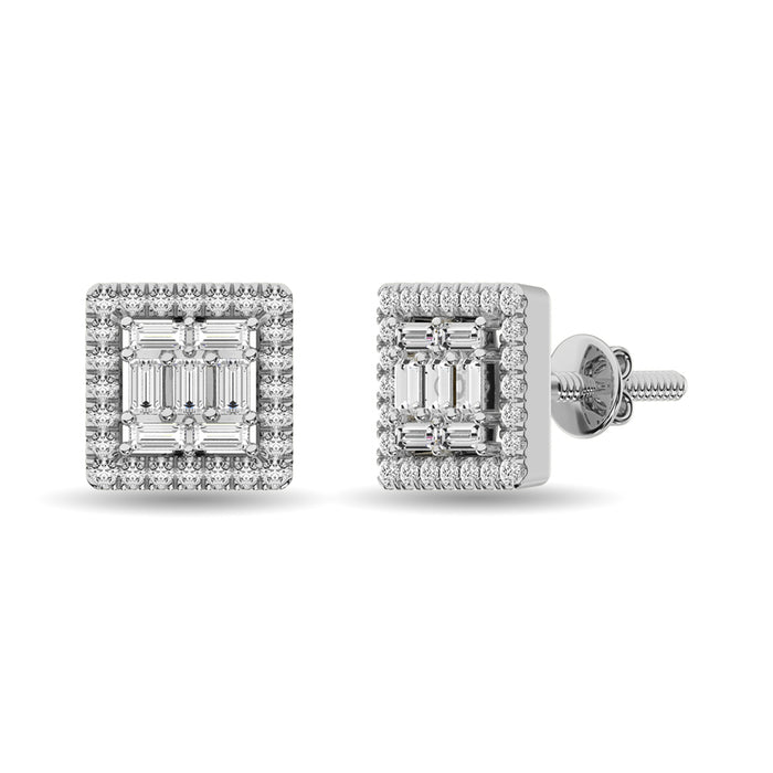 Diamond 1/3 Ct.Tw. Round and Baguette Fashion Earrings in 14K White Gold