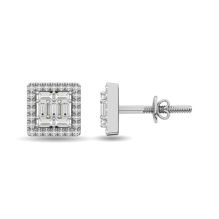 Diamond 1/3 Ct.Tw. Round and Baguette Fashion Earrings in 14K White Gold