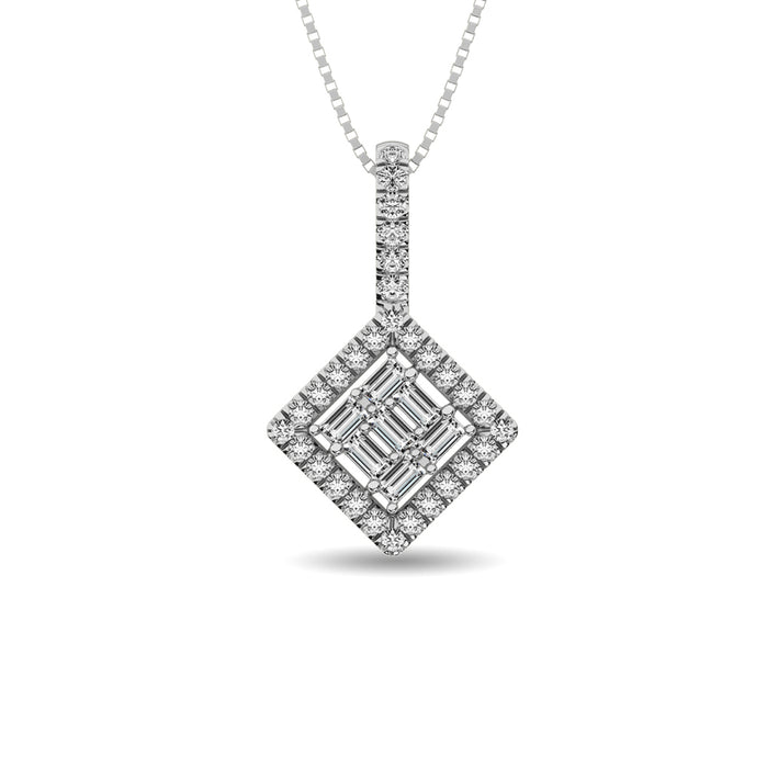 Diamond 1/3 Ct.Tw. Round and Baguette Fashion Pendant in 14K White Gold