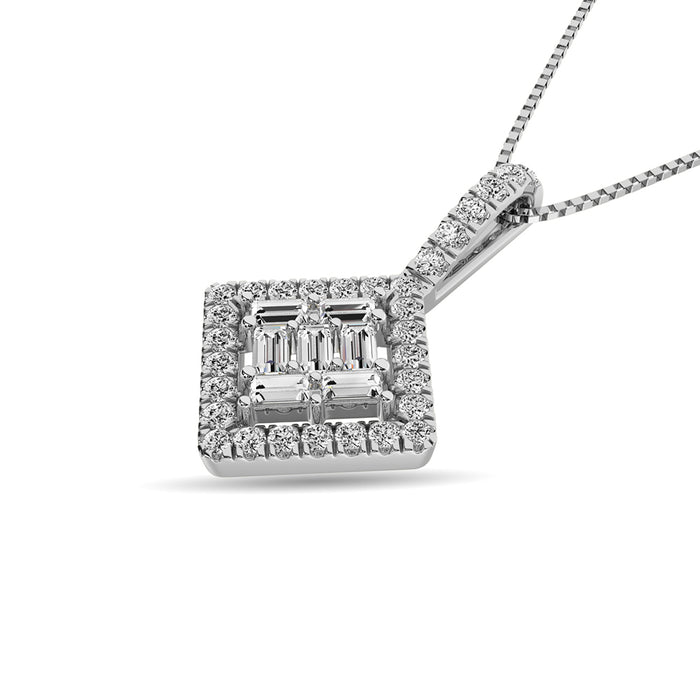 Diamond 1/3 Ct.Tw. Round and Baguette Fashion Pendant in 14K White Gold