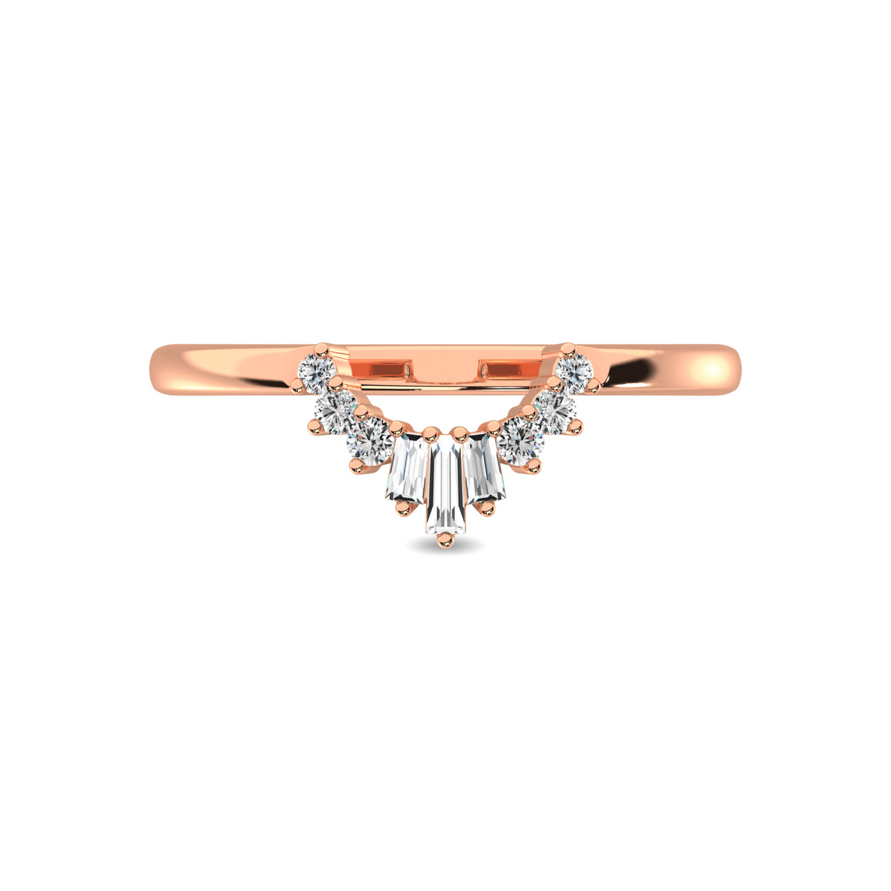 Diamond 1/6 ct tw Round and Baguette Fashion Ring  in 10K Rose Gold