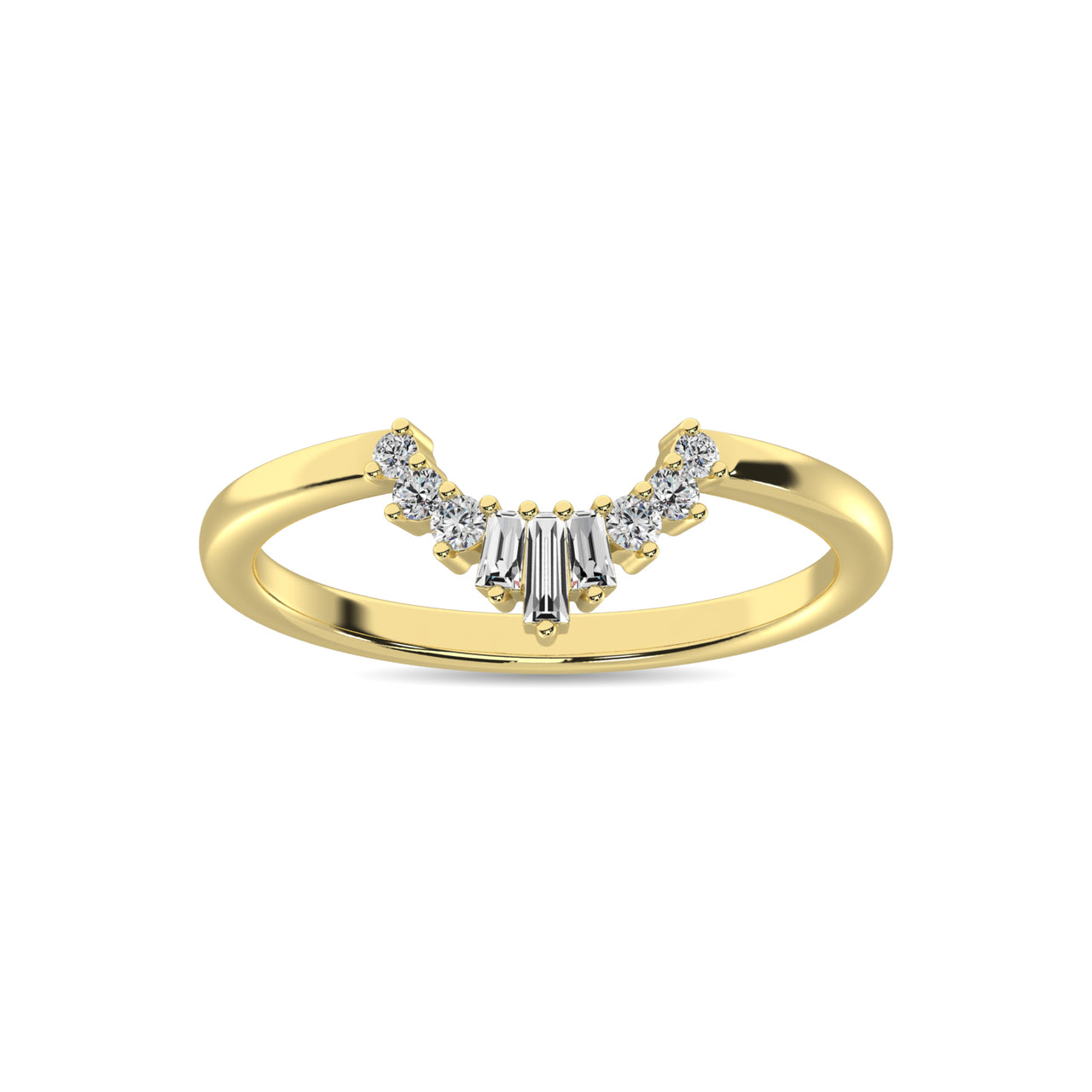 Diamond 1/6 ct tw Round and Baguette Fashion Ring  in 10K Yellow Gold