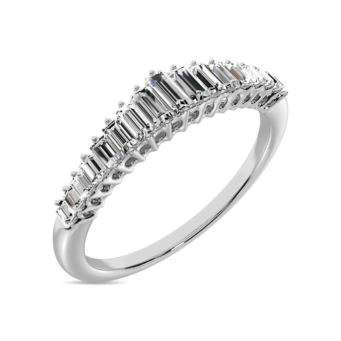 Diamond 1/5 ct tw Round and Baguette Anniversary Ring  in 10K White Gold