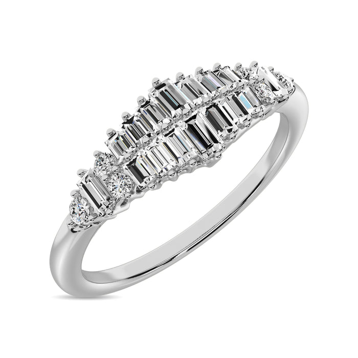 Diamond 1/4 Ct.Tw. Round and Baguette Fashion Ring in 10K White Gold