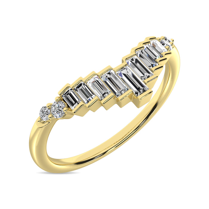 Diamond 1/5 ct tw Round and Baguette Chevron Band  in 10K Yellow Gold