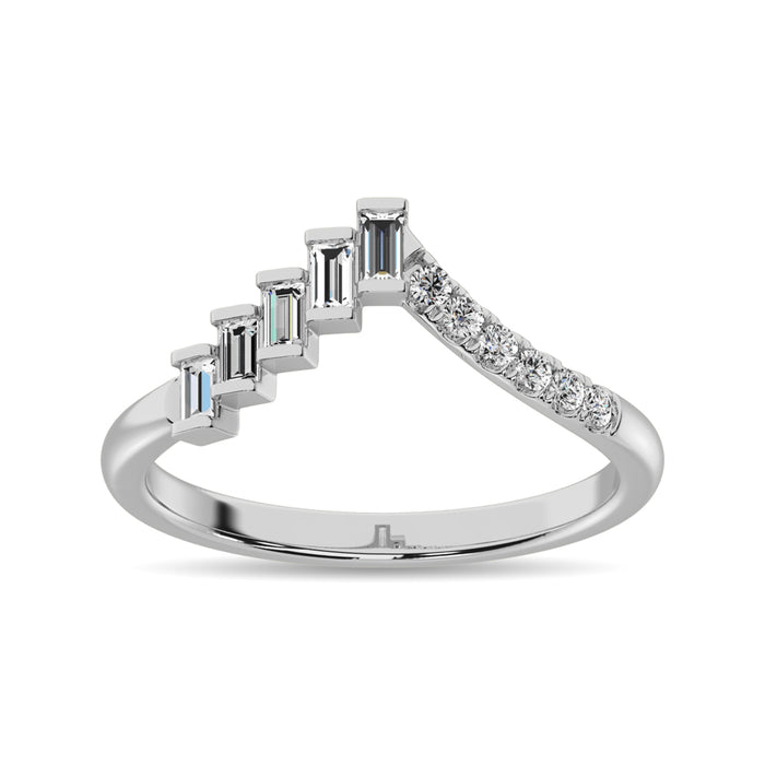 Diamond 1/4 ct tw Round and Baguette Band  in 10K White Gold