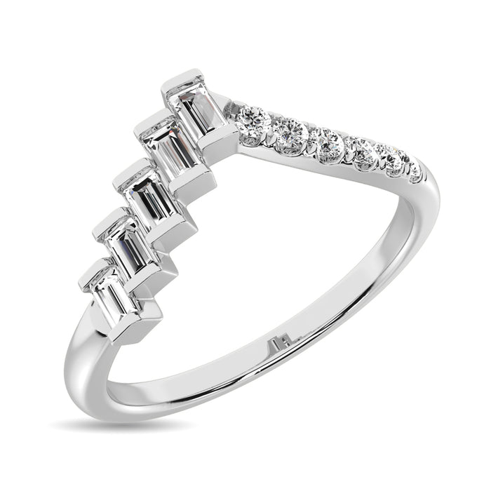 Diamond 1/4 ct tw Round and Baguette Band  in 10K White Gold