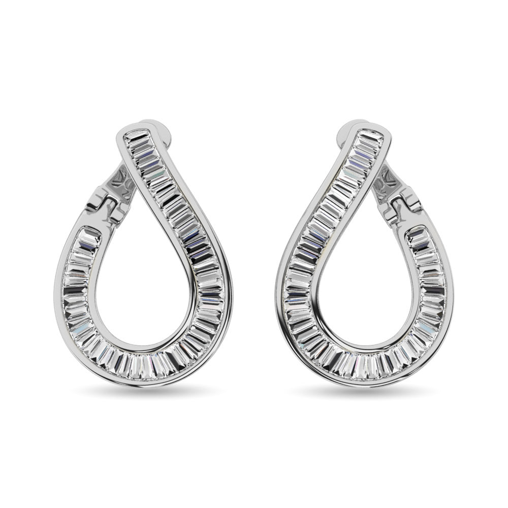 Diamond 1/2 Ct.Tw. Baguette Hoop Earrings in 14K White Gold