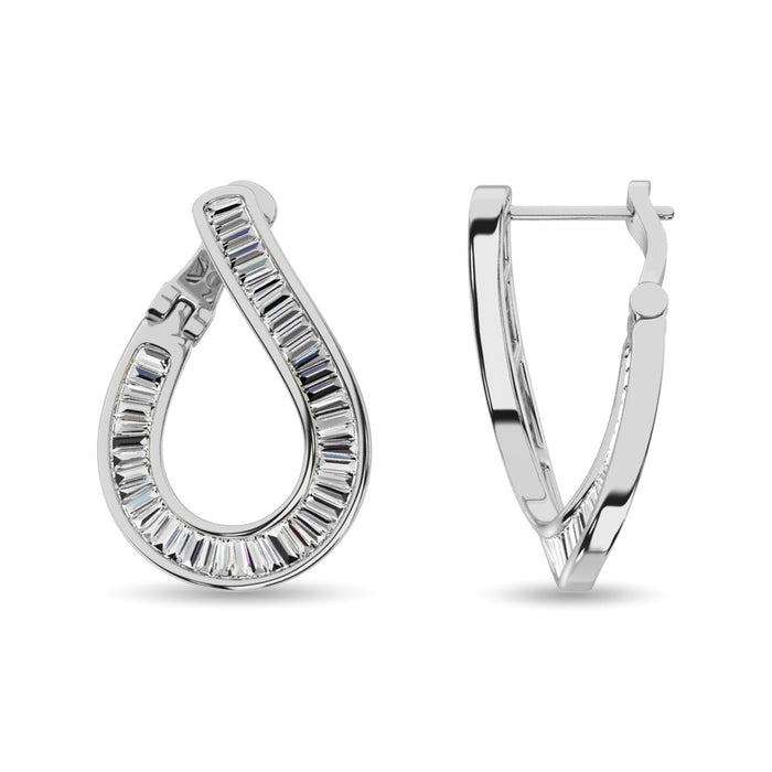 Diamond 1/2 Ct.Tw. Baguette Hoop Earrings in 14K White Gold