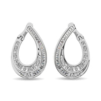 Thumbnail for Diamond 1 Ct.Tw. Round and Baguette Hoop Earrings in 14K White Gold
