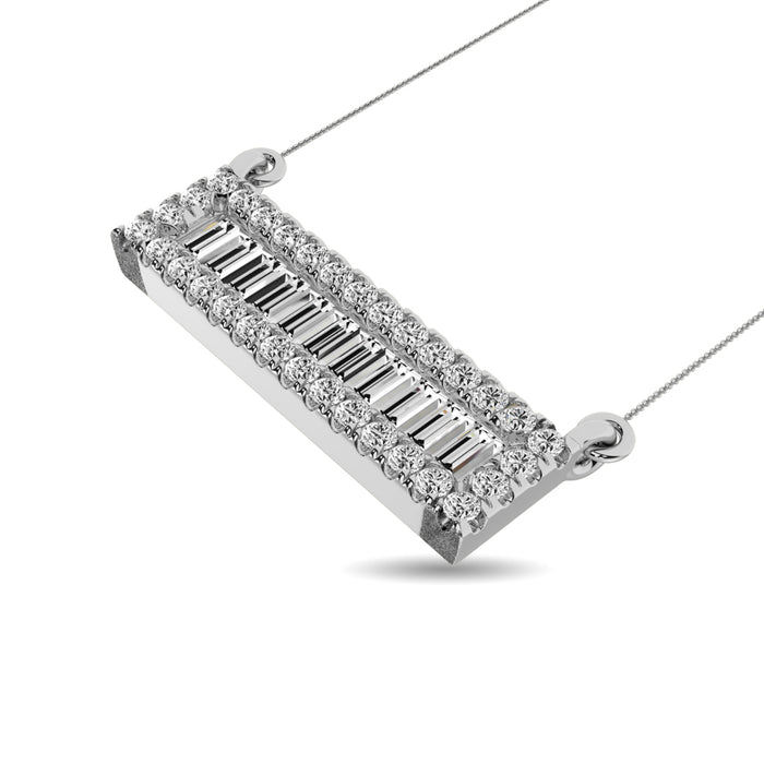 Diamond 1/6 Ct.Tw. Round and Baguette Fashion Necklace in 10K White Gold