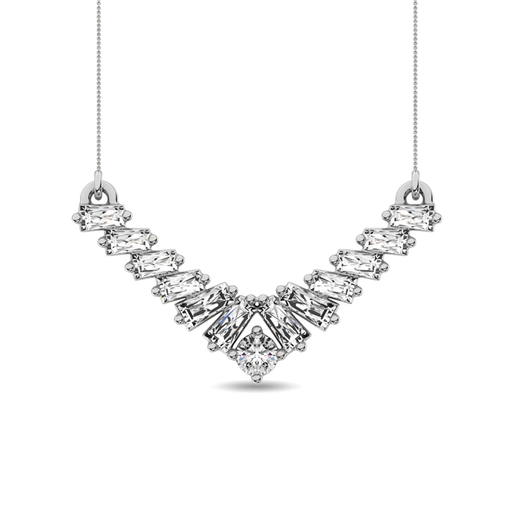 Diamond 1/5 Ct.Tw. Round and Baguette Fashion Necklace in 10K White Gold