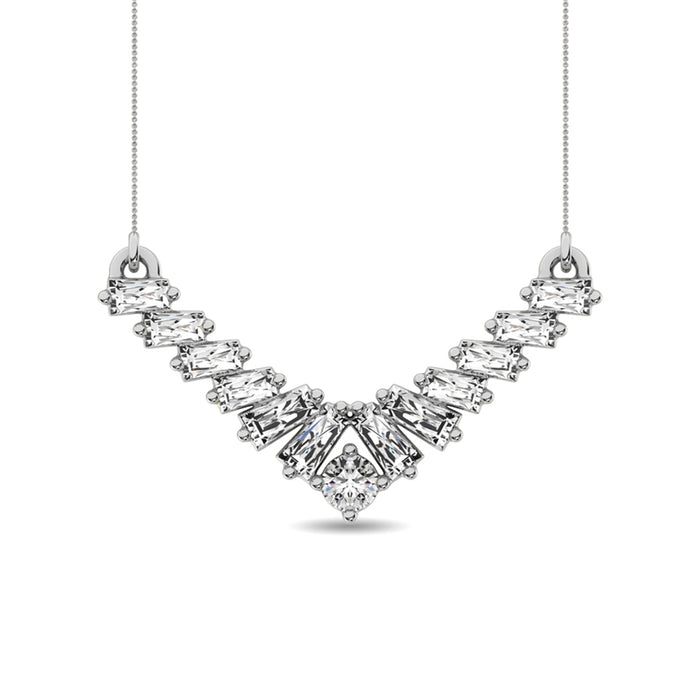 Diamond 1/5 Ct.Tw. Round and Baguette Fashion Necklace in 10K White Gold