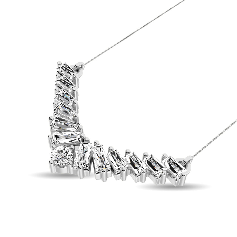 Diamond 1/5 Ct.Tw. Round and Baguette Fashion Necklace in 10K White Gold