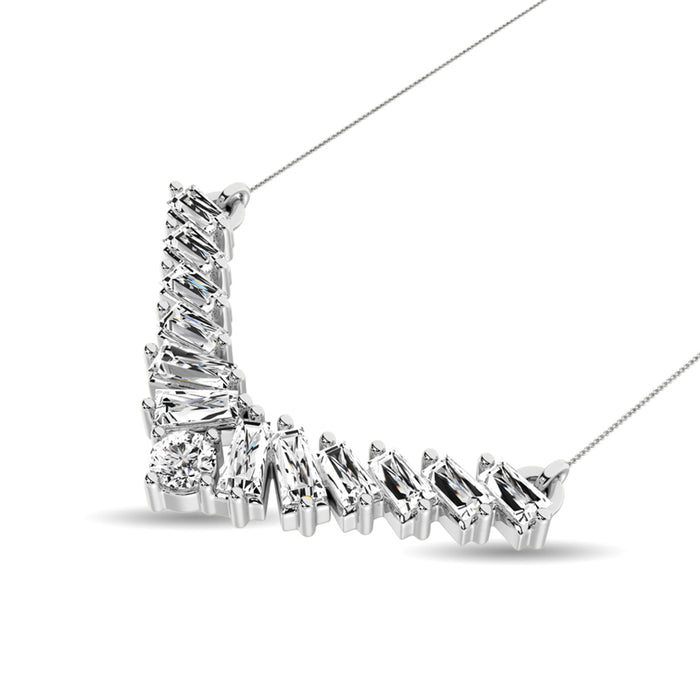 Diamond 1/5 Ct.Tw. Round and Baguette Fashion Necklace in 10K White Gold