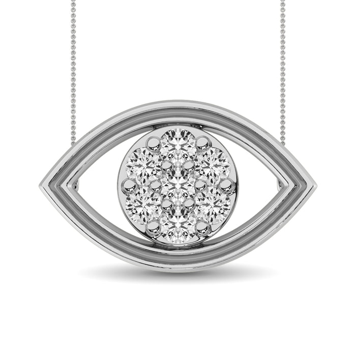Diamond 1/8 ct tw round and Baguette Eye Necklace  in 10K White Gold
