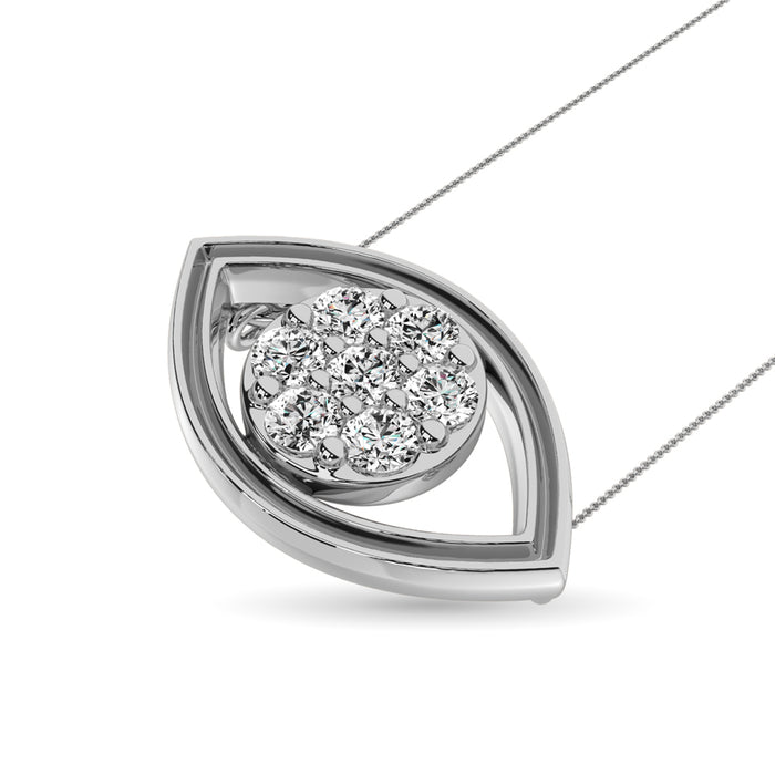 Diamond 1/8 ct tw round and Baguette Eye Necklace  in 10K White Gold