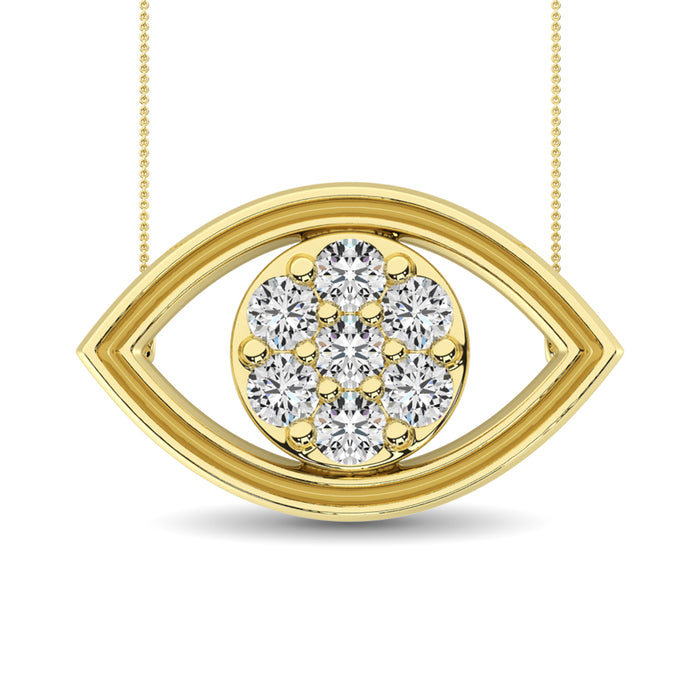 Diamond 1/8 ct tw round and Baguette Eye Necklace  in 10K Yellow Gold