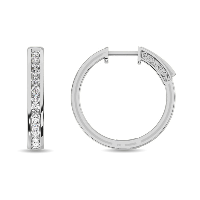 Diamond 1 ct tw Hoop Earrings in 14K White Gold