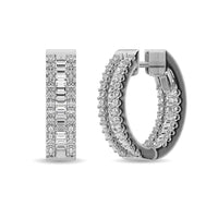 Thumbnail for Diamond 1 Ct.Tw. Round and Baguette Hoop Earrings in 14K White Gold