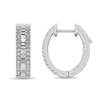 Thumbnail for Diamond 1 Ct.Tw. Round and Baguette Hoop Earrings in 14K White Gold