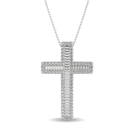 Thumbnail for Diamond 1 Ct.Tw. Round and Baguette Cross Pendant in 14K White Gold