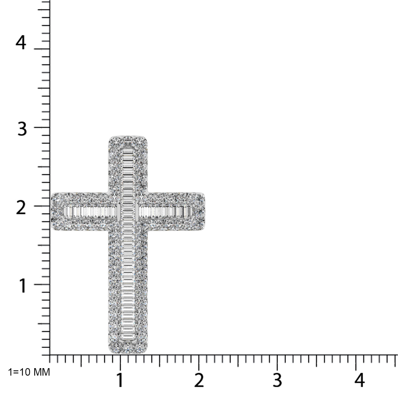 Diamond 1 Ct.Tw. Round and Baguette Cross Pendant in 14K White Gold