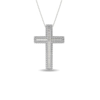Thumbnail for Diamond 1/2 Ct.Tw. Round and Baguette Cross Pendant in 14K White Gold