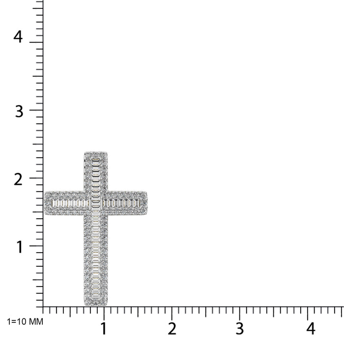 Diamond 1/2 Ct.Tw. Round and Baguette Cross Pendant in 14K White Gold